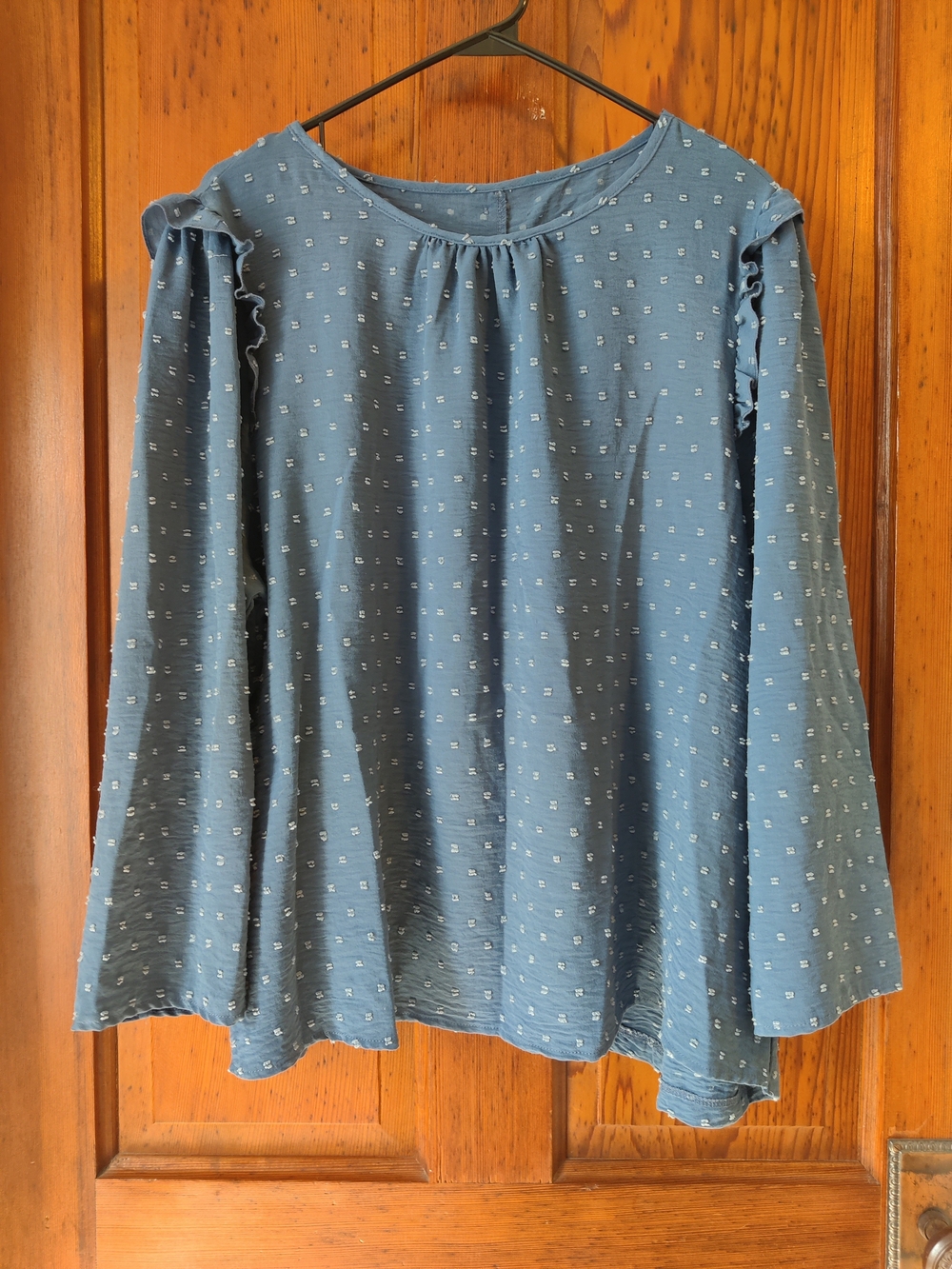 SHEIN Blue Three Quarter-Sleeve Ruffle Detail Blouse